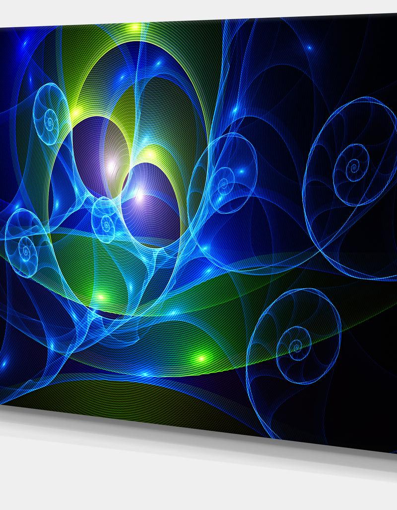 DesignQ Blue Curly Spiral On Black - Extra Large Abstract Canvas Wall Art