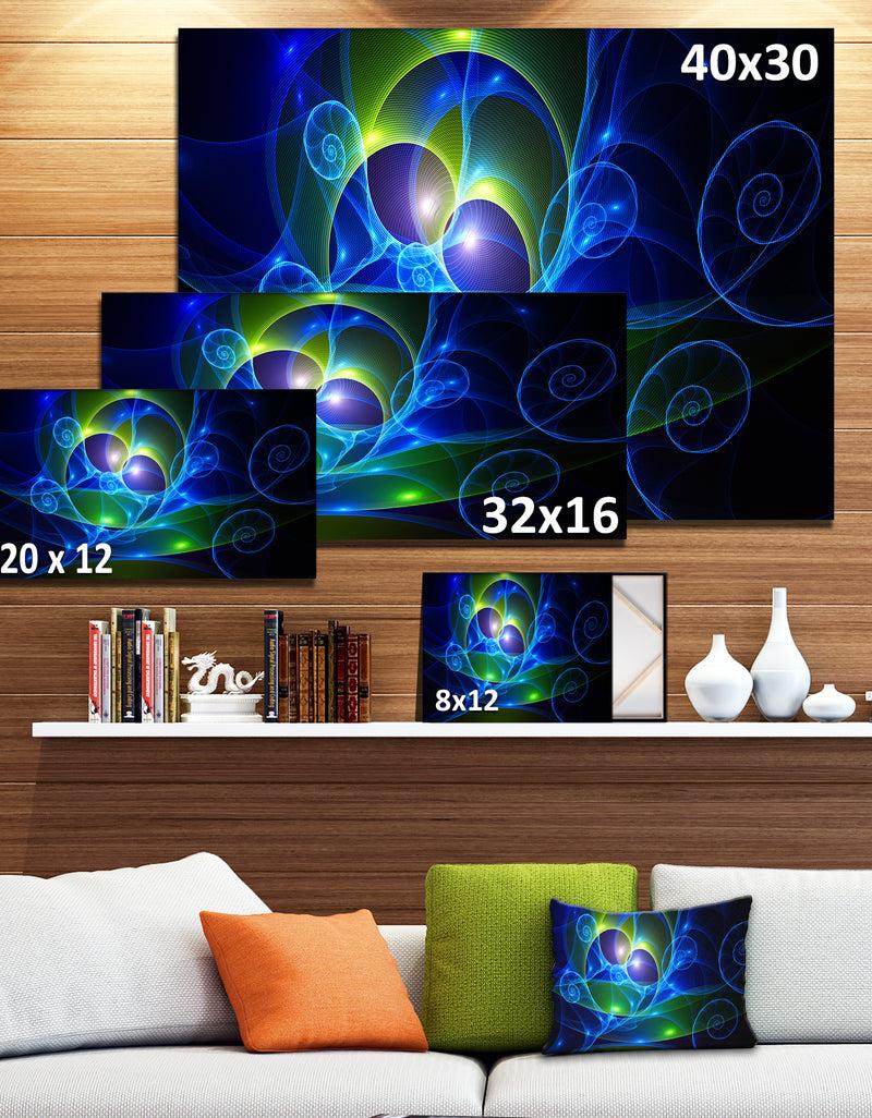 DesignQ Blue Curly Spiral On Black - Extra Large Abstract Canvas Wall Art