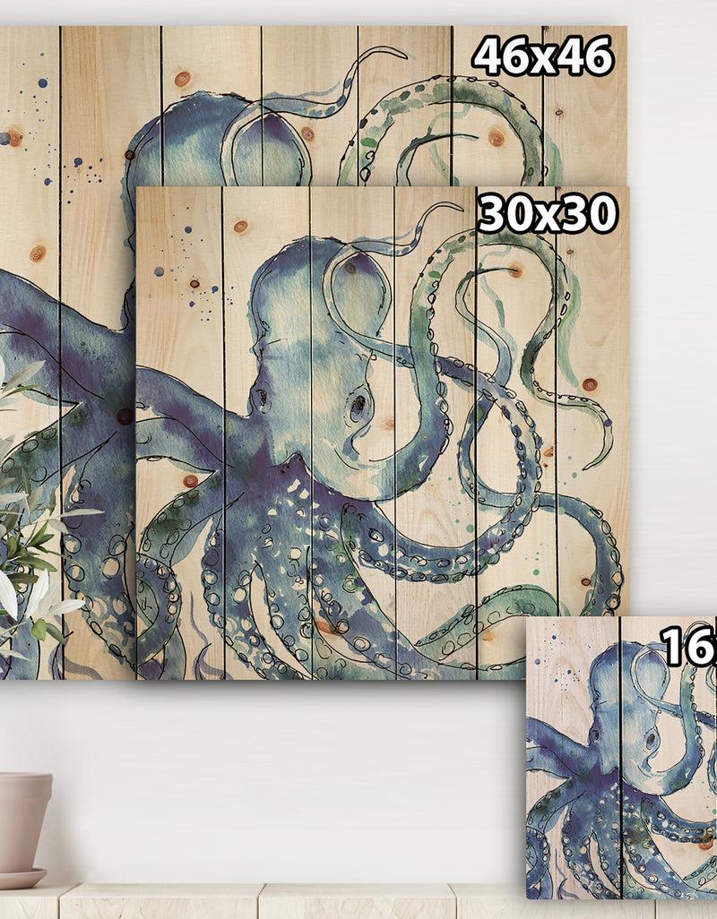 DesignQ Blue Deep Sea VIII - Coastal Print On Natural Pine Wood