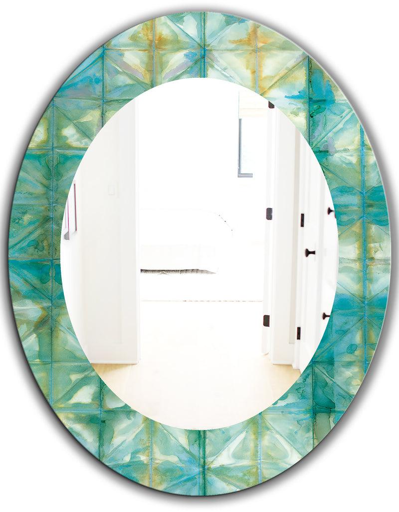 DesignQ Blue Diamonds Minimal Geometric I - Mid-Century Mirror - Oval Or Round Wall Mirror