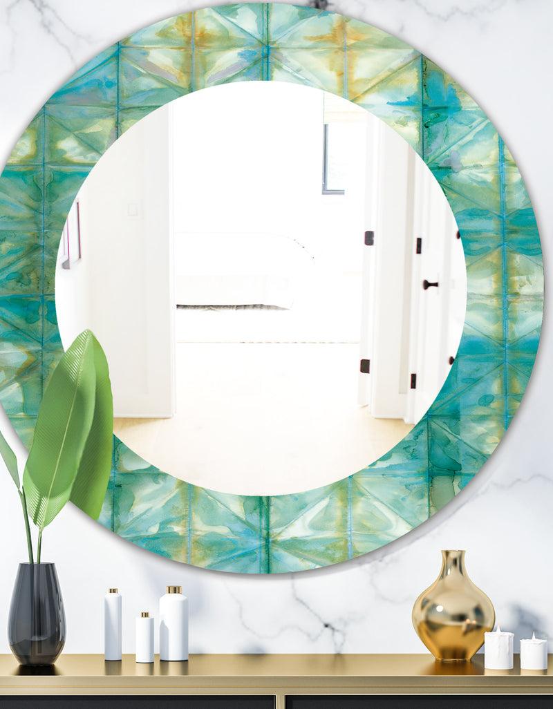DesignQ Blue Diamonds Minimal Geometric I - Mid-Century Mirror - Oval or Round Wall Mirror