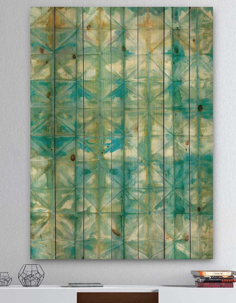 DesignQ Blue diamonds minimal geometric I - Transitional Print on Natural Pine Wood