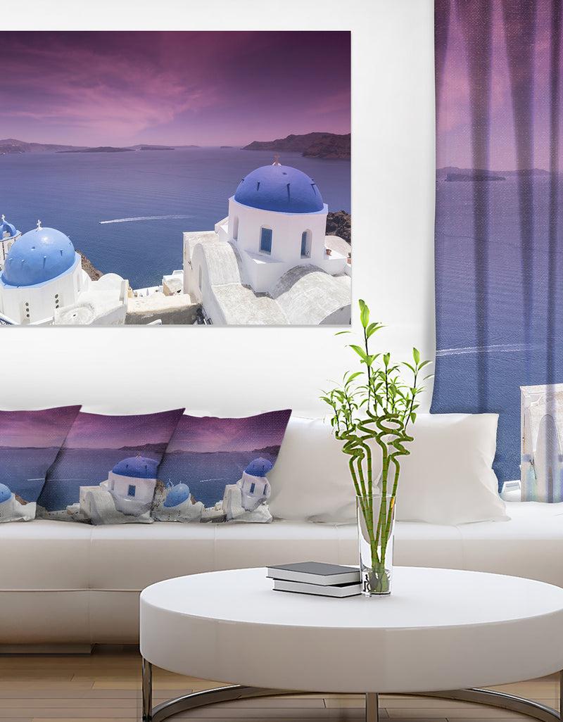 DesignQ Blue Domed Churches On Caldera - Landscape Print Wall Artwork