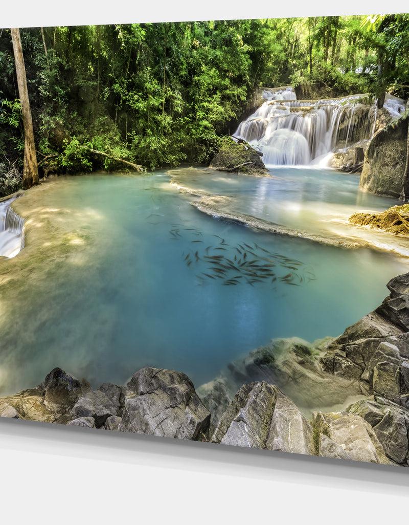 DesignQ Blue Erawan Waterfall - Landscape Photo Canvas Print