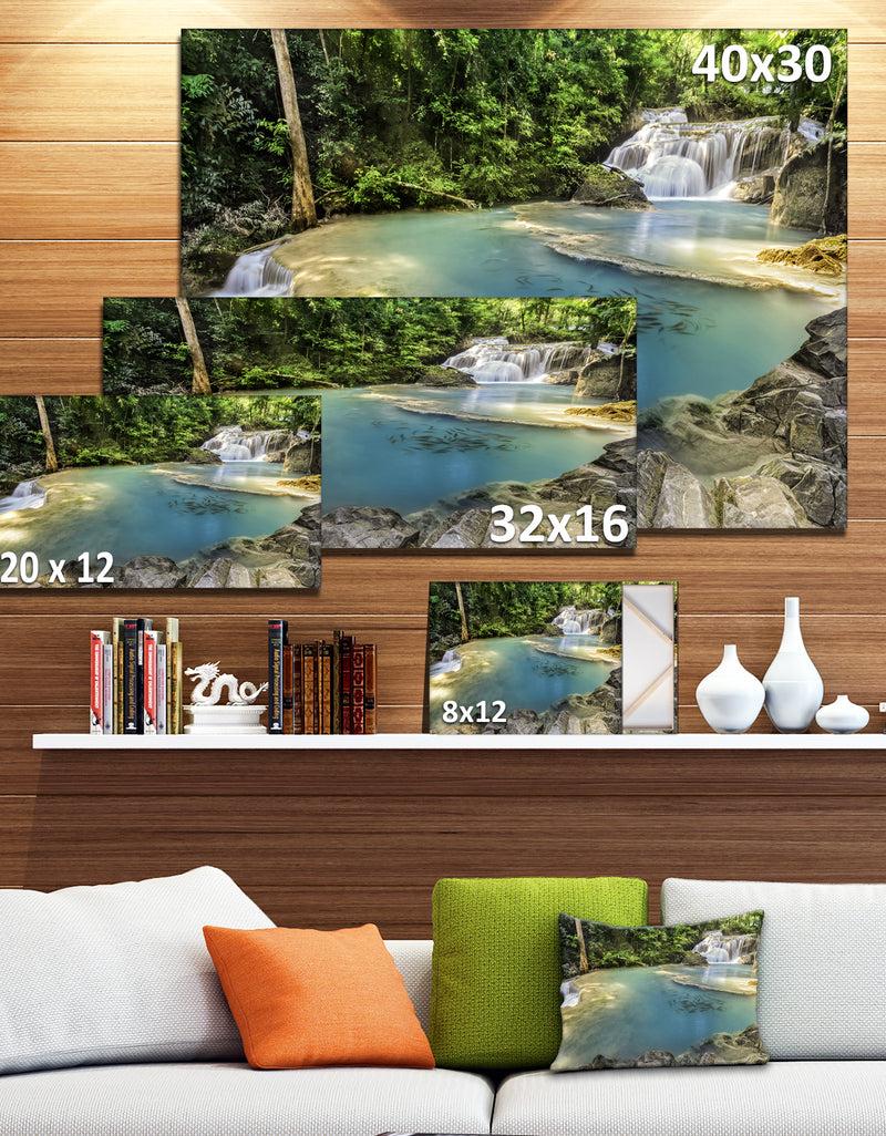 DesignQ Blue Erawan Waterfall - Landscape Photo Canvas Print
