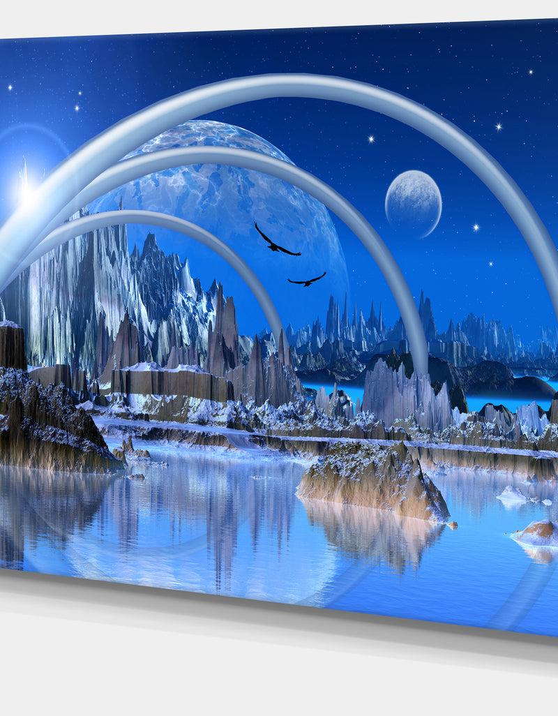 DesignQ Blue Fantasy Landscape - Landscape Canvas Wall Artwork