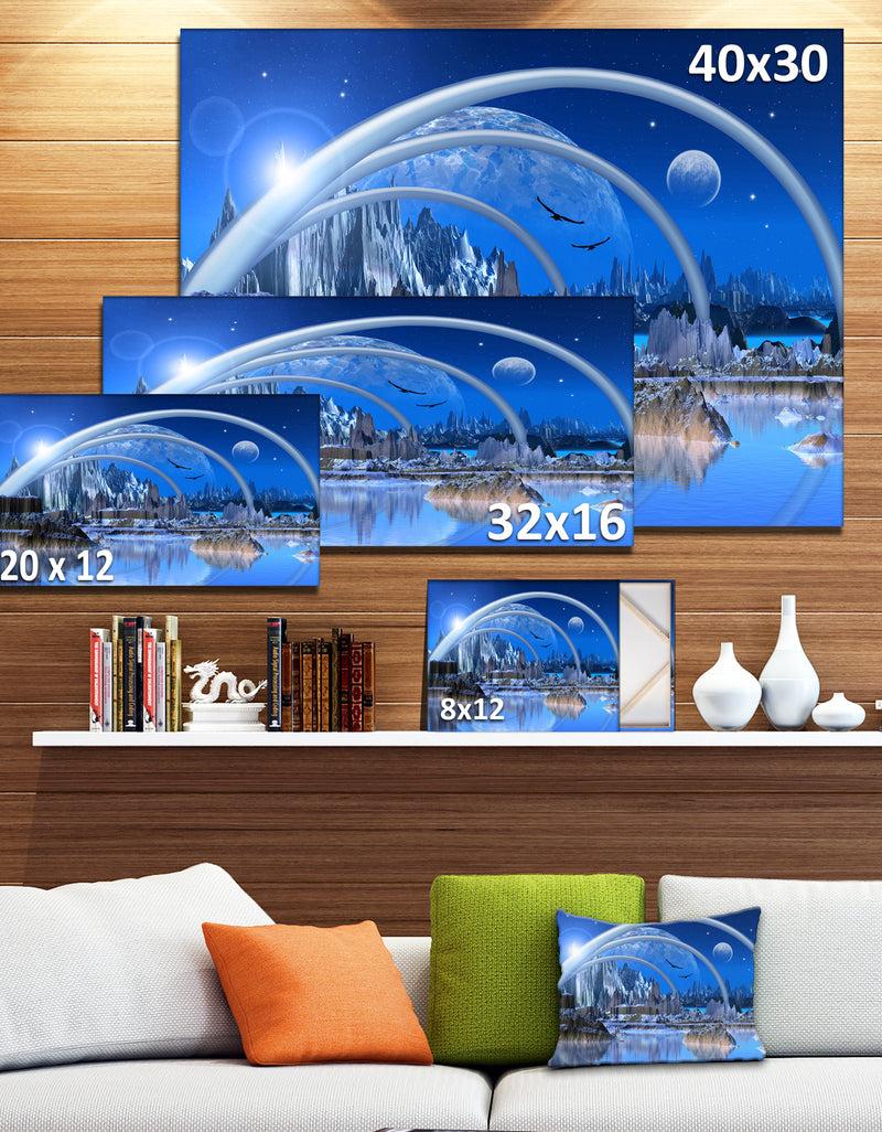 DesignQ Blue Fantasy Landscape - Landscape Canvas Wall Artwork