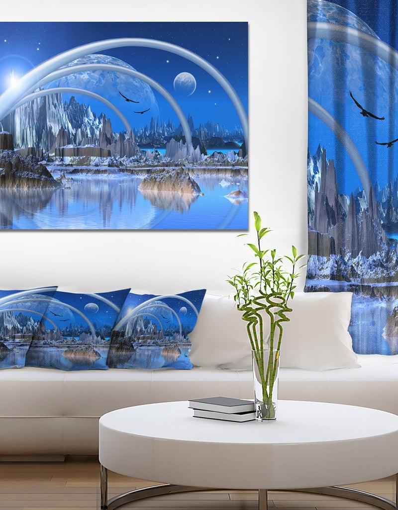 DesignQ Blue Fantasy Landscape - Landscape Canvas Wall Artwork