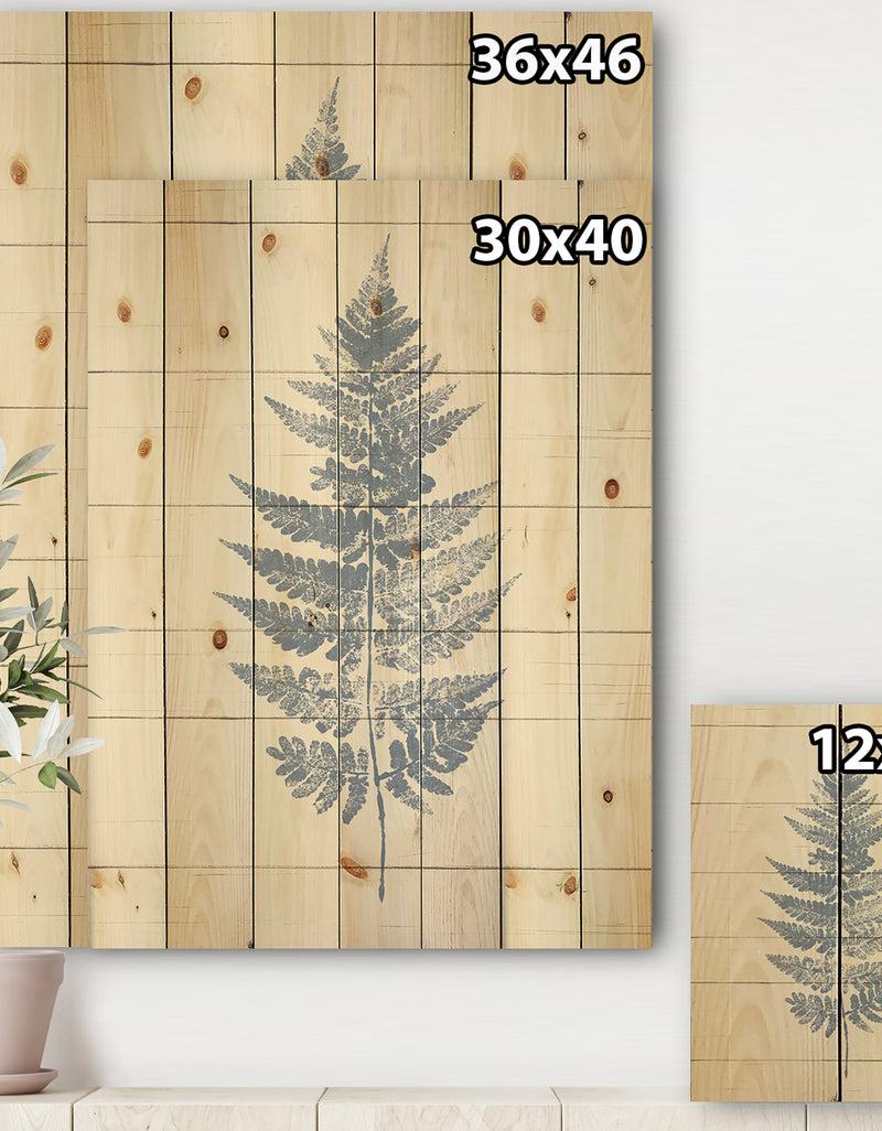 DesignQ Blue Fern Print On Wood I - Cabin & Lodge Print On Natural Pine Wood
