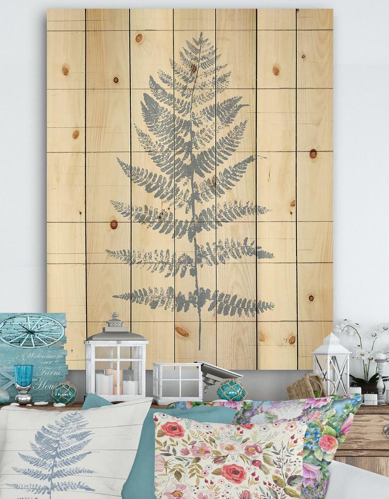 DesignQ Blue Fern Print on wood II - Cabin & Lodge Print on Natural Pine Wood