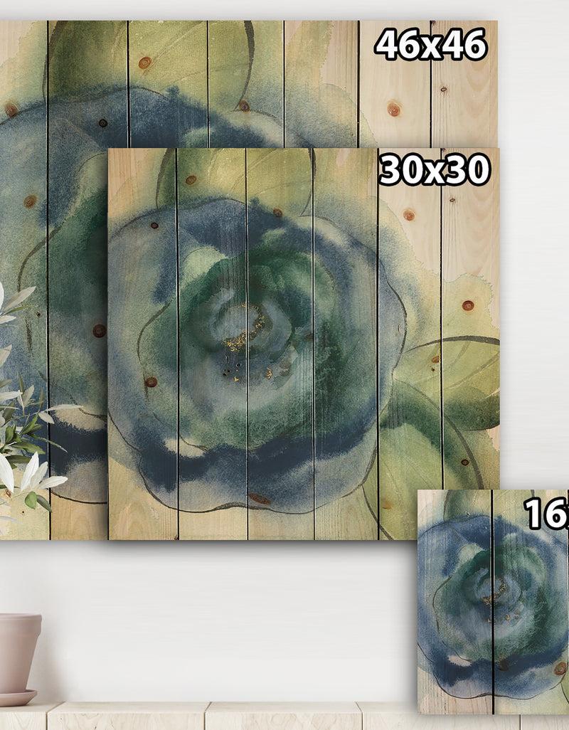 DesignQ Blue Floral Poppies I - Cottage Print On Natural Pine Wood