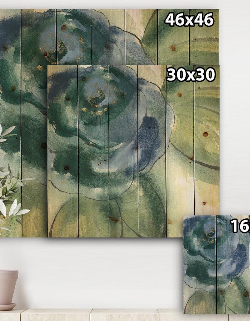DesignQ Blue Floral Poppies II - Cottage Print On Natural Pine Wood