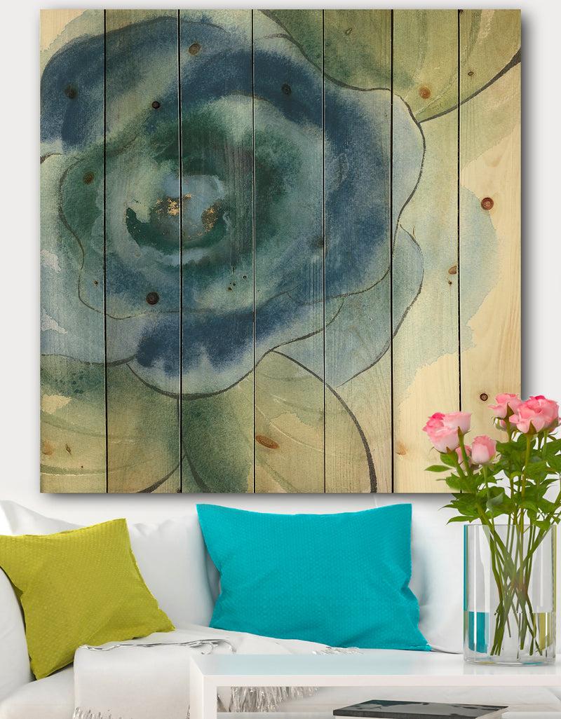 DesignQ Blue Floral Poppies IV - Cottage Print on Natural Pine Wood