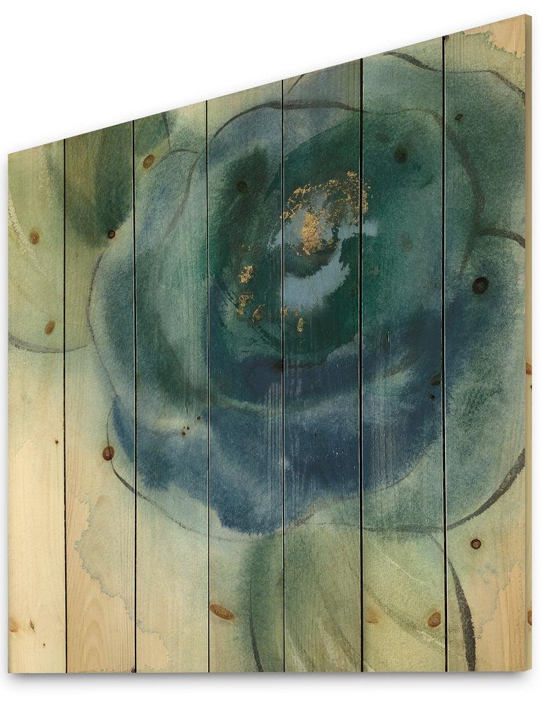 DesignQ Blue Floral Poppies VI - Cottage Print On Natural Pine Wood