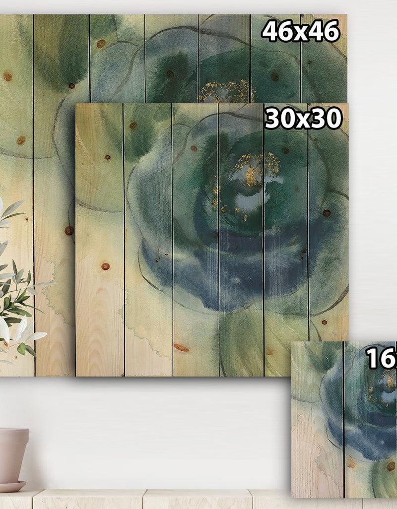 DesignQ Blue Floral Poppies VI - Cottage Print On Natural Pine Wood