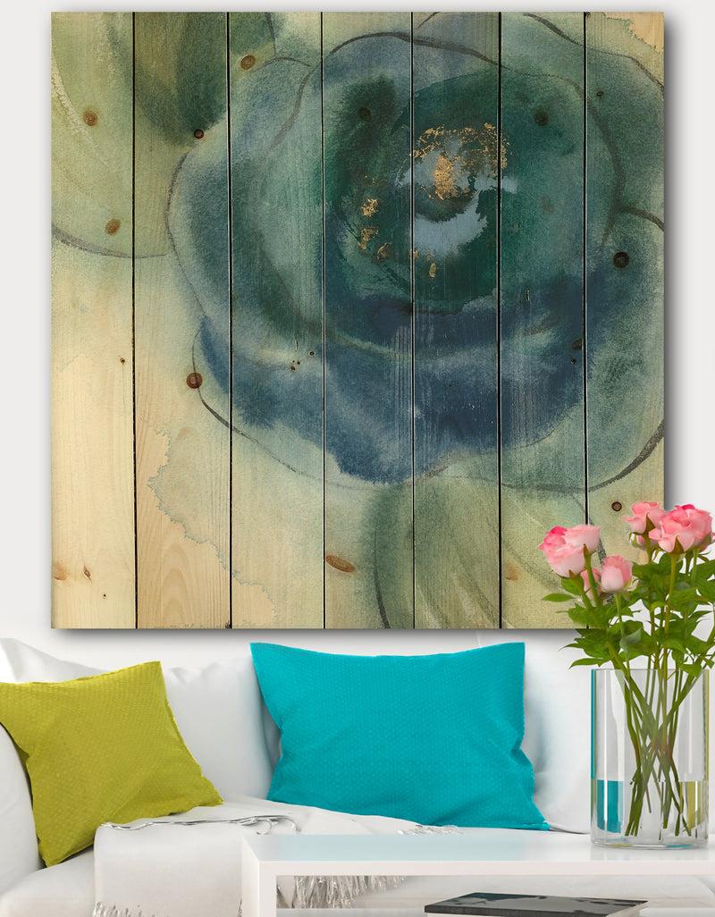 DesignQ Blue Floral Poppies VI - Cottage Print on Natural Pine Wood