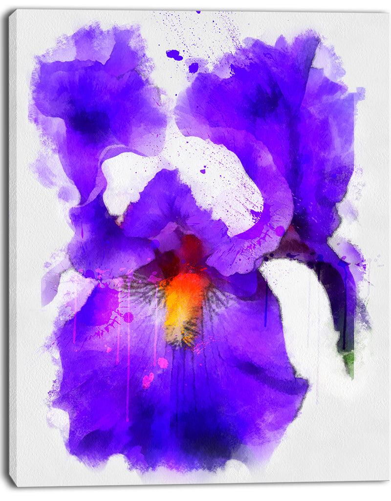 DesignQ Blue Flower And Watercolor Splashes - Large Floral Canvas Artwork