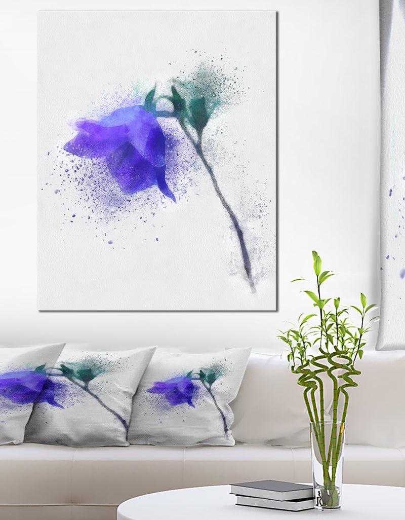 DesignQ Blue Flower Stem with Color Splashes - Extra Large Floral Canvas Art