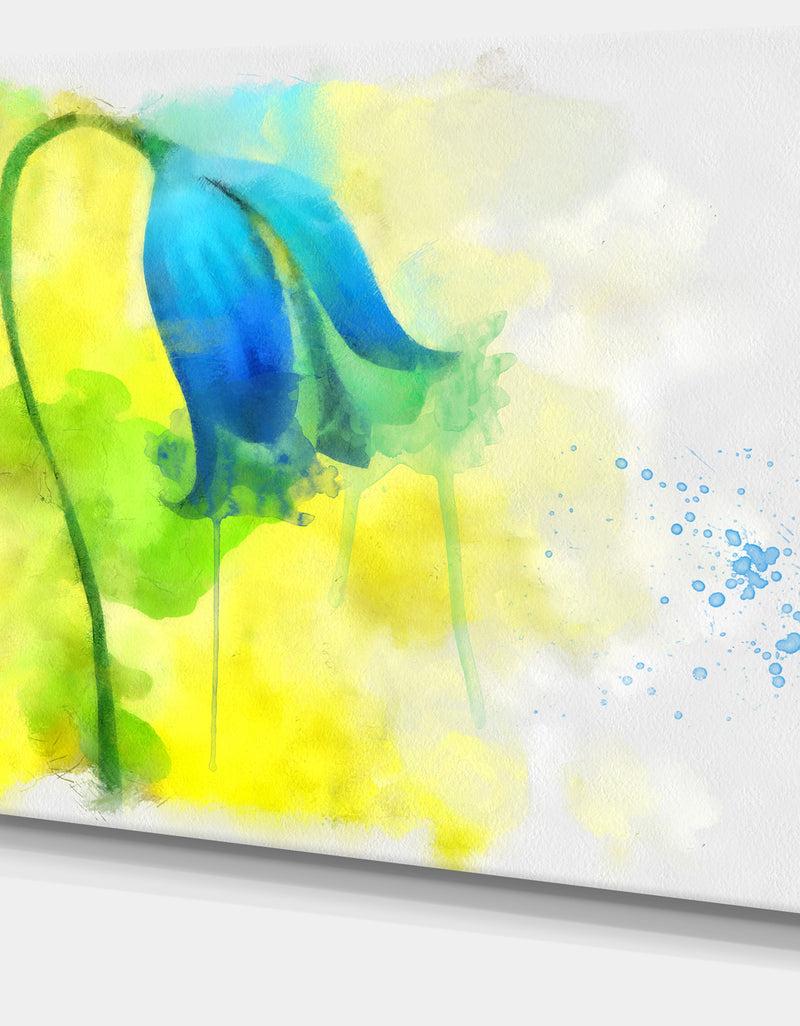 DesignQ Blue Flower With Yellow Splashes - Large Floral Canvas Artwork