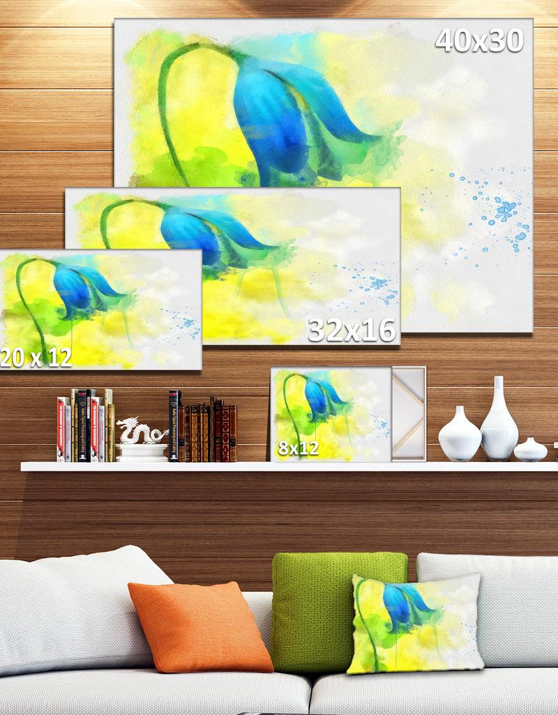DesignQ Blue Flower With Yellow Splashes - Large Floral Canvas Artwork