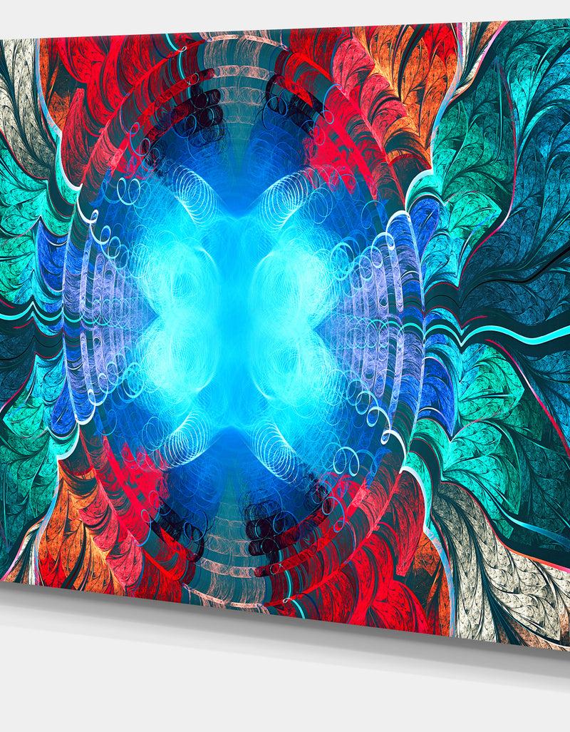 DesignQ Blue Fractal Circles And Waves - Large Wall Art On Canvas