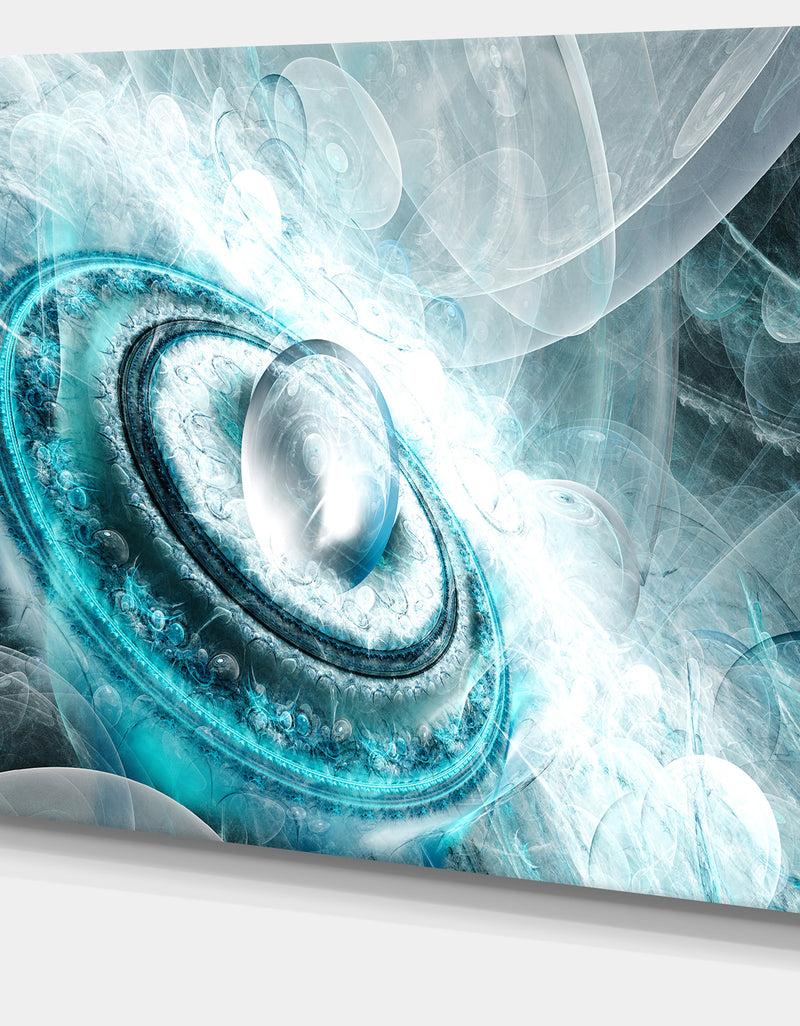 DesignQ Blue Fractal Flying Saucer - Extra Large Floral Wall Art On Canvas