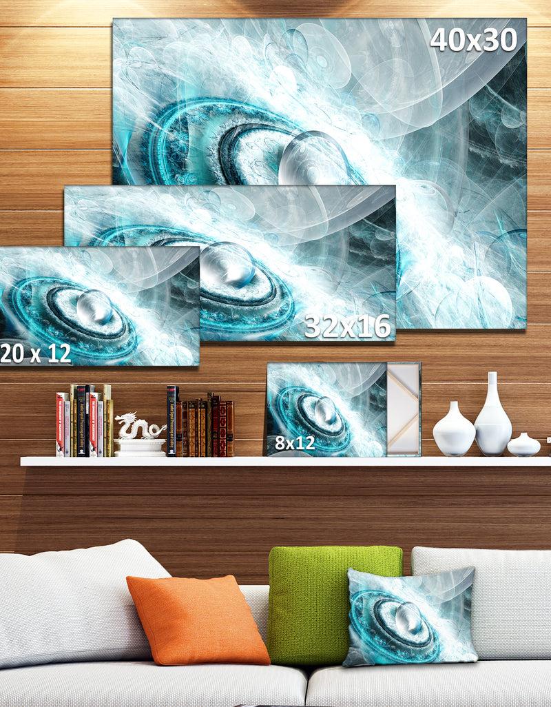 DesignQ Blue Fractal Flying Saucer - Extra Large Floral Wall Art On Canvas