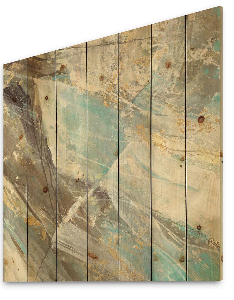 DesignQ Blue Geometric Water - Modern & Contemporary Print On Natural Pine Wood