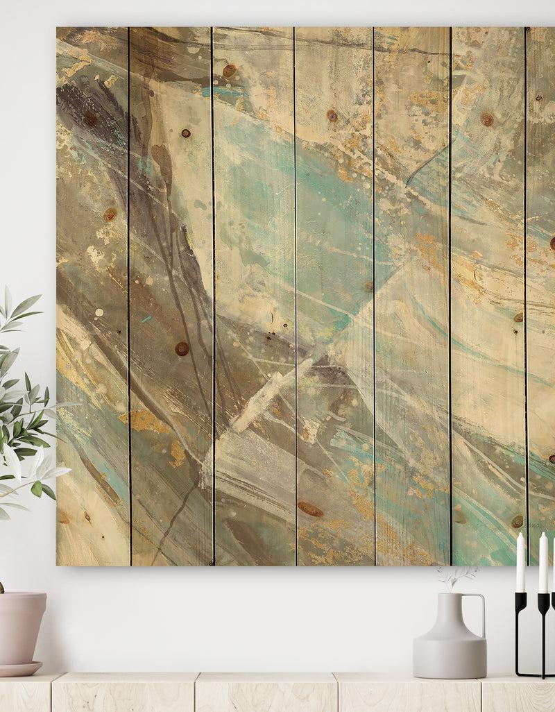 DesignQ Blue Geometric Water - Modern & Contemporary Print on Natural Pine Wood