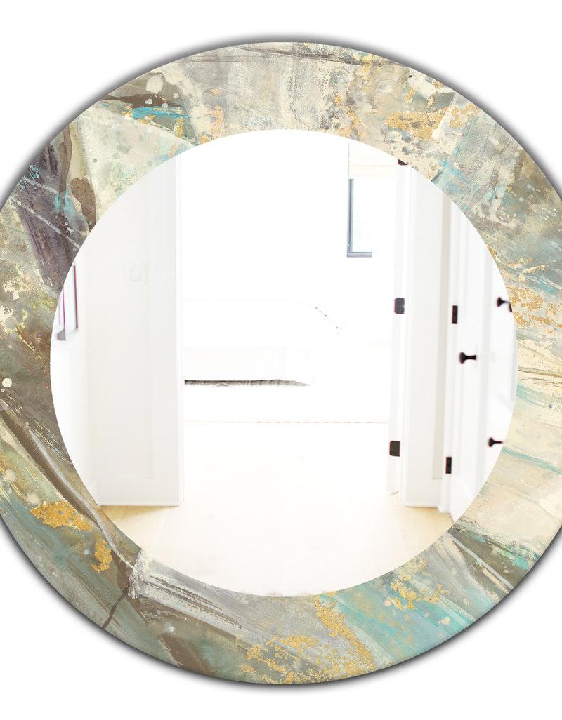 DesignQ Blue Geometric Water - Modern Mirror - Frameless Oval Or Round Wall Mirror