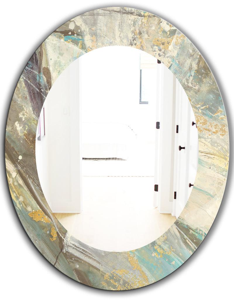 DesignQ Blue Geometric Water - Modern Mirror - Frameless Oval Or Round Wall Mirror