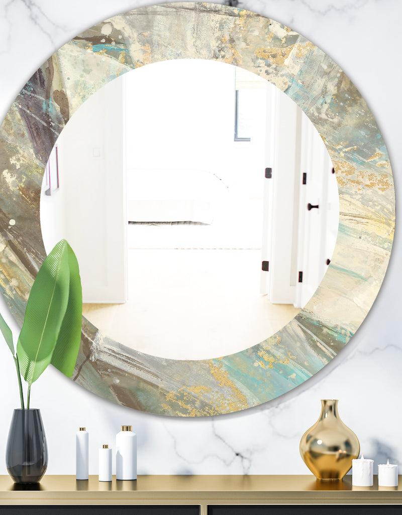 DesignQ Blue Geometric Water - Modern Mirror - Frameless Oval or Round Wall Mirror