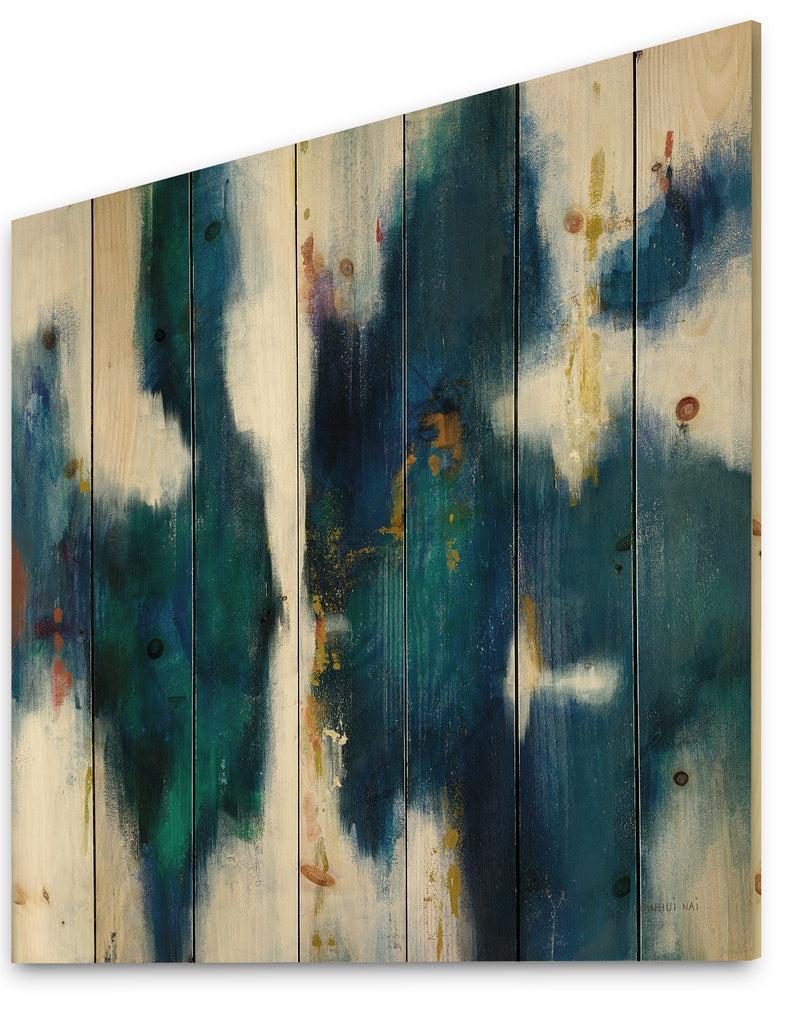 DesignQ Blue Glam Texture I - Contemporary Print On Natural Pine Wood
