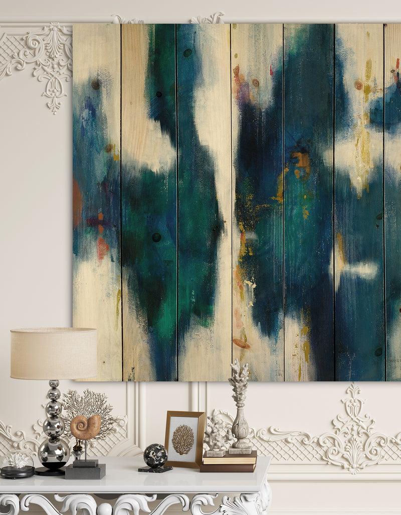 DesignQ Blue Glam Texture I - Contemporary Print on Natural Pine Wood