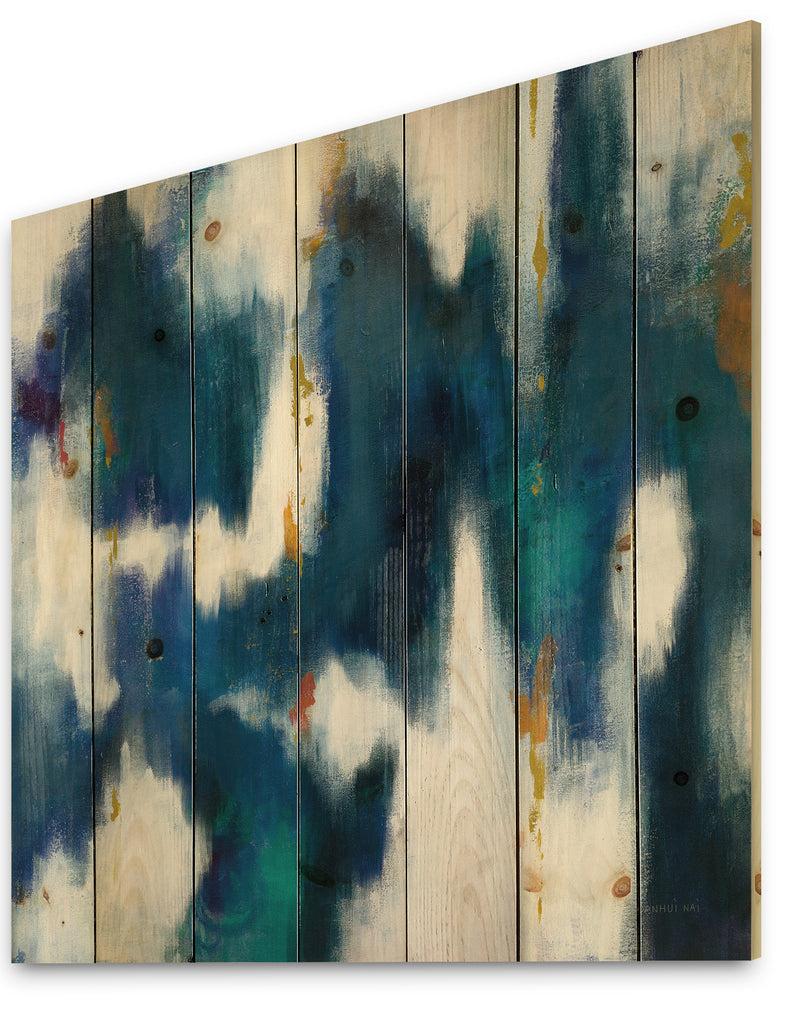 DesignQ Blue Glam Texture II - Contemporary Print On Natural Pine Wood