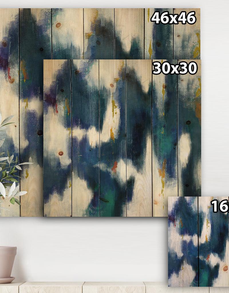 DesignQ Blue Glam Texture II - Contemporary Print On Natural Pine Wood