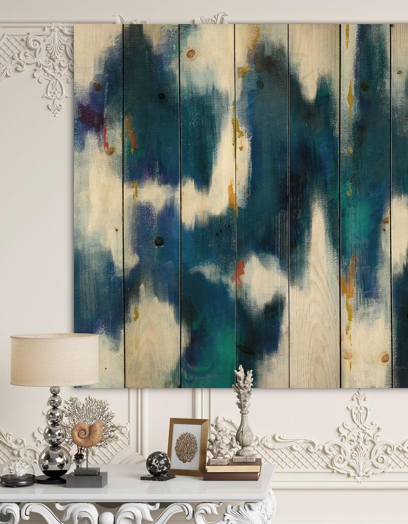 DesignQ Blue Glam Texture II - Contemporary Print on Natural Pine Wood