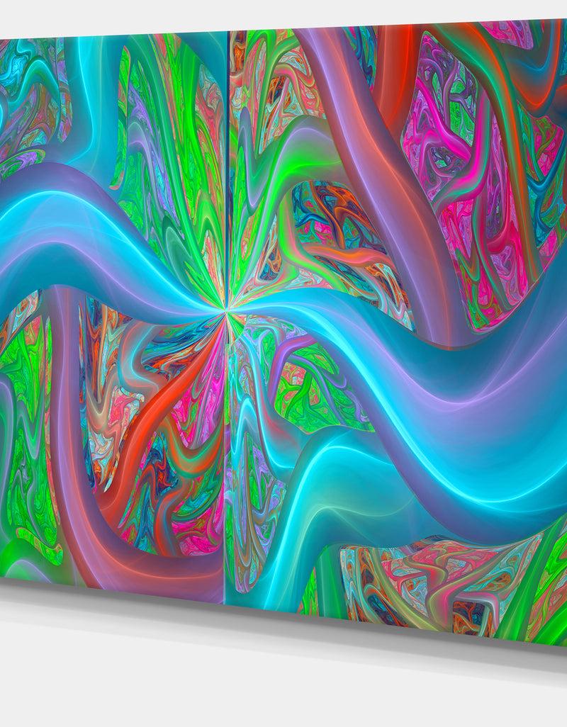DesignQ Blue Green Fractal Curves - Extra Large Canvas Art Print