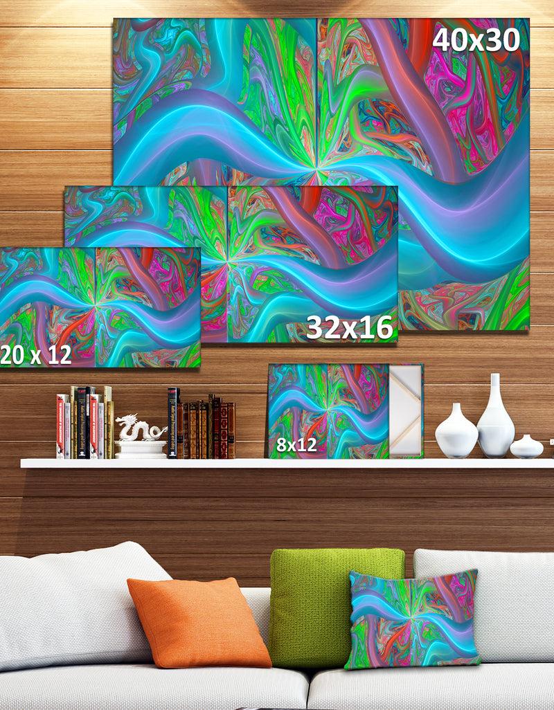 DesignQ Blue Green Fractal Curves - Extra Large Canvas Art Print