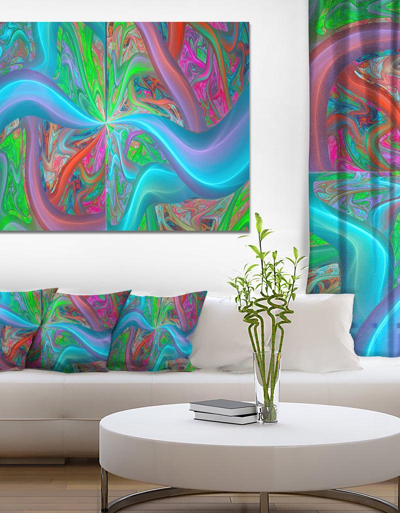 DesignQ Blue Green Fractal Curves - Extra Large Canvas Art Print