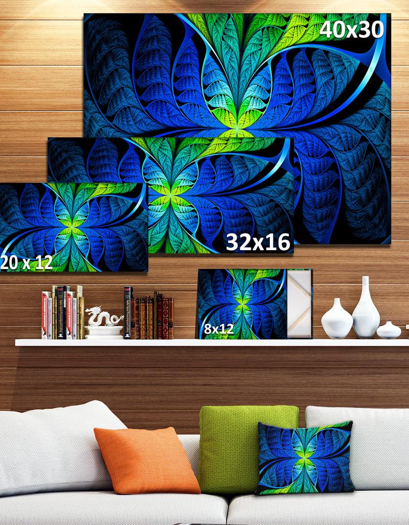 DesignQ Blue Green Fractal Stained Glass - Large Wall Art On Canvas
