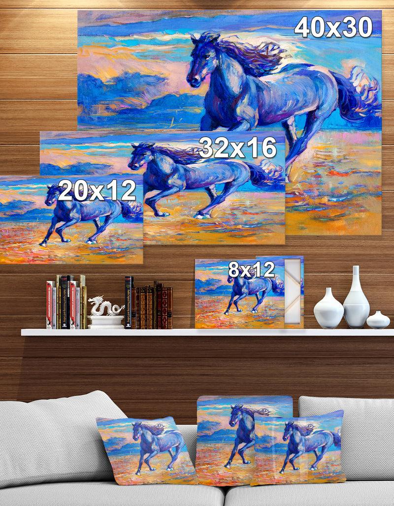 DesignQ Blue Horse - Farmhouse Animal Painting Print On Wrapped Canvas