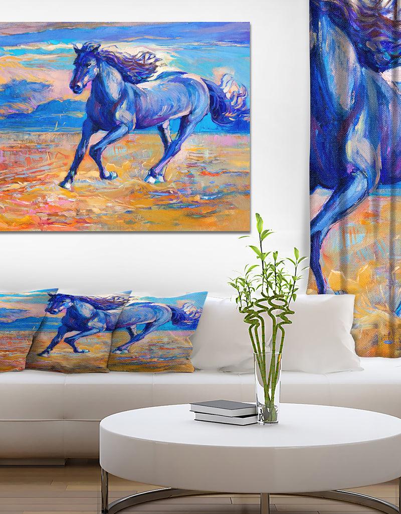 DesignQ Blue horse - Farmhouse Animal Painting Print on Wrapped Canvas