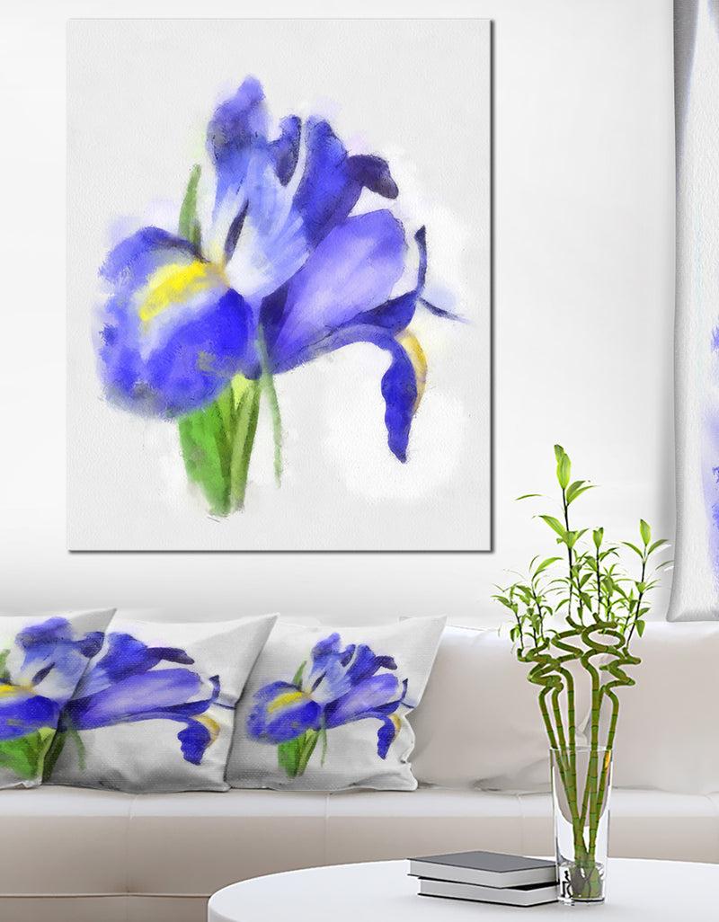 DesignQ Blue Iris Illustration Watercolor - Extra Large Floral Canvas Art