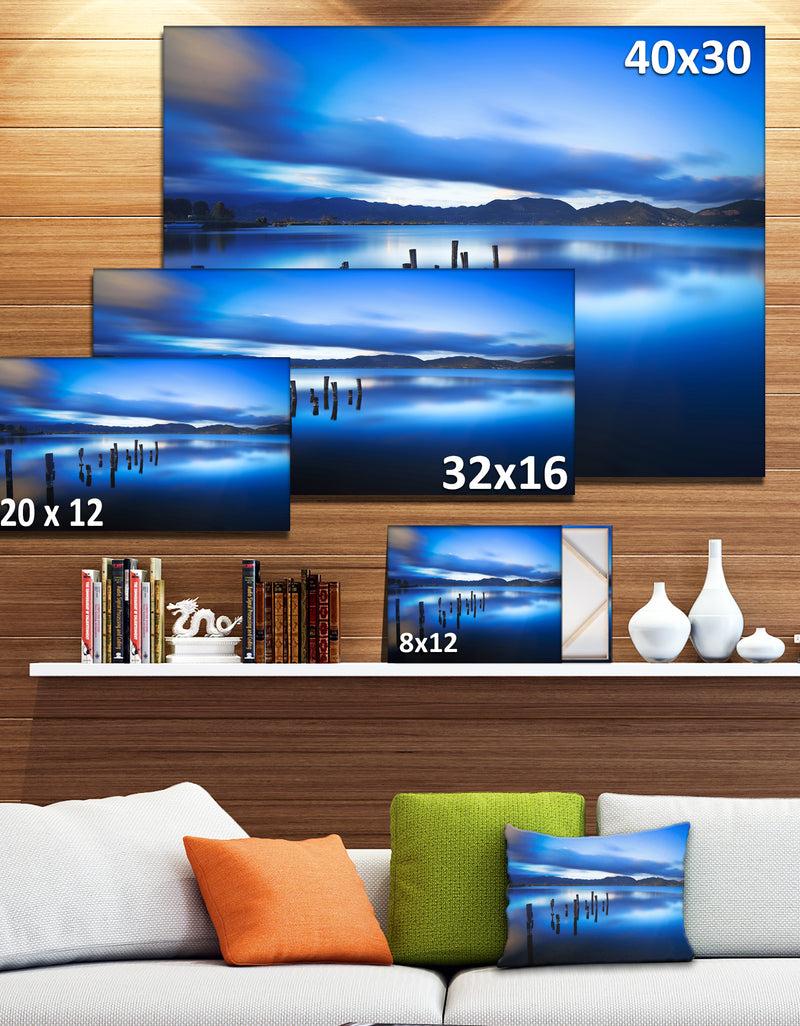 DesignQ Blue Lake Sunset With Pier - Landscape Photo Canvas Print
