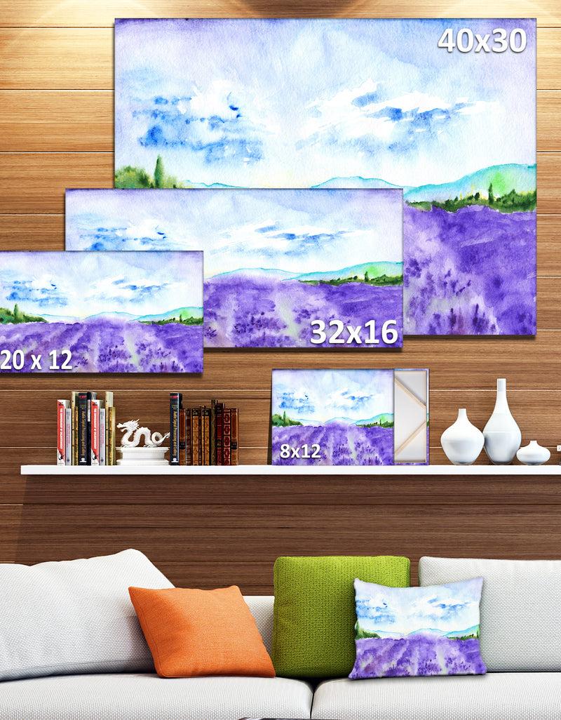 DesignQ Blue Lavender Fields Watercolor - Landscape Wall Artwork