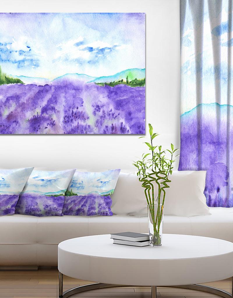 DesignQ Blue Lavender Fields Watercolor - Landscape Wall Artwork