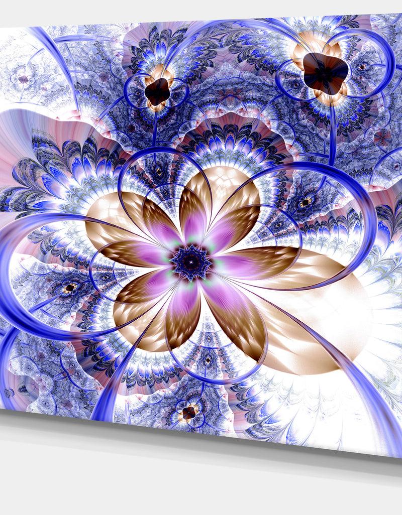 DesignQ Blue Light Fractal Flower - Digital Art Floral Canvas Print