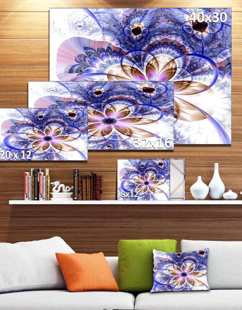 DesignQ Blue Light Fractal Flower - Digital Art Floral Canvas Print