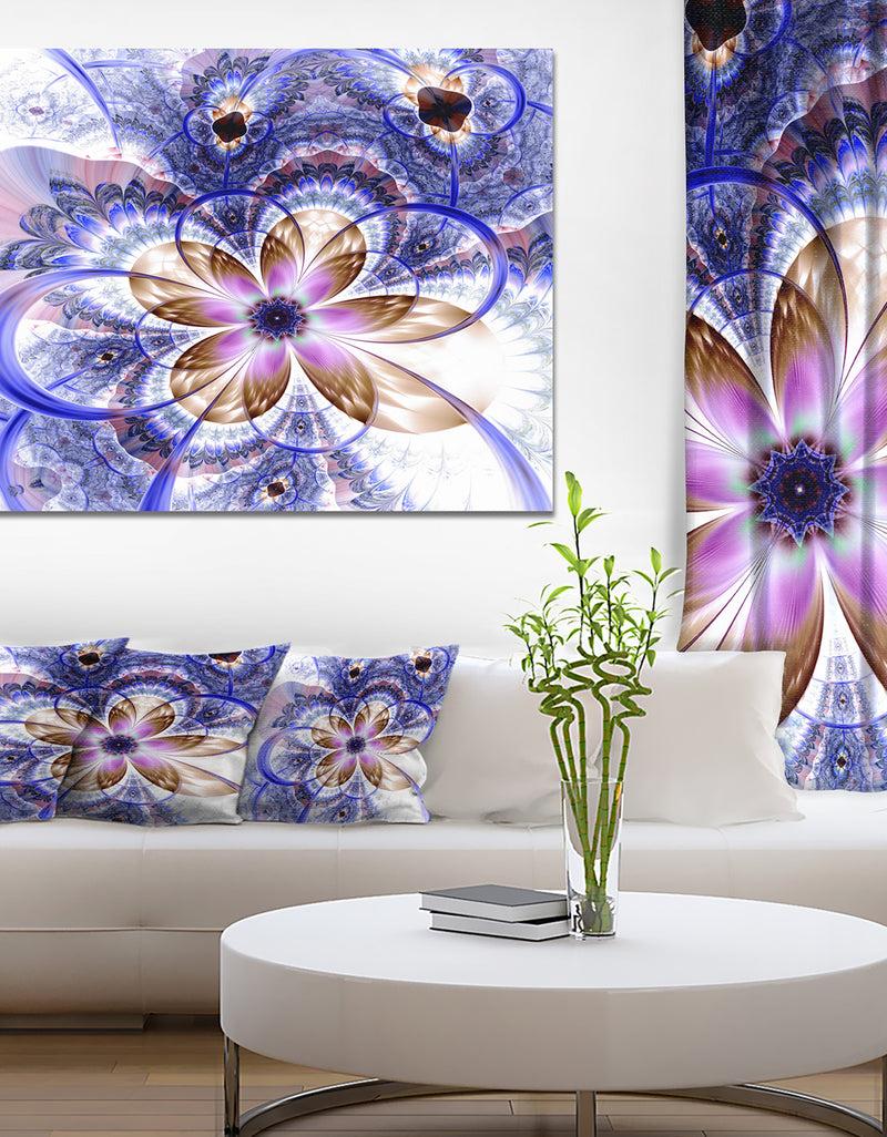 DesignQ Blue Light Fractal Flower - Digital Art Floral Canvas Print